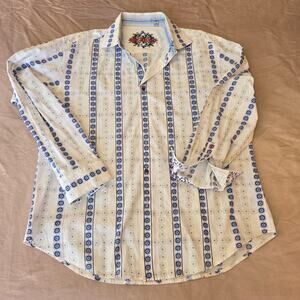 ROBERT GRAHAM SHIRT STYLE TOPANGA WINDS 2XL White & blue RS101046 Date night